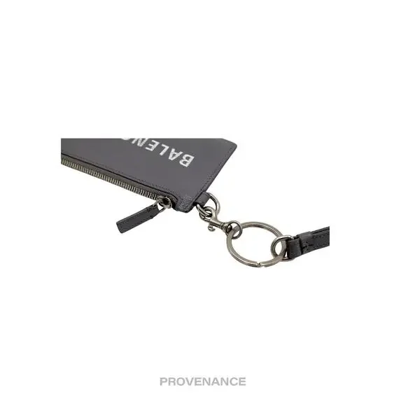 🔴 Balenciaga Logo Neck Lanyard Zip Card Wallet - Gray